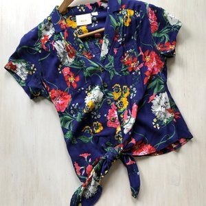 Anthropologie Maeve Bateau Blue Floral Button Up